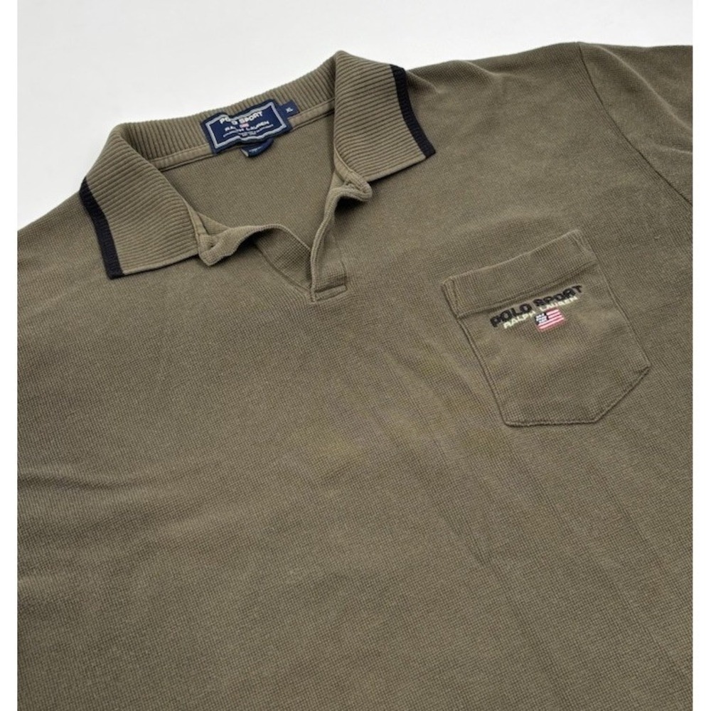 Polo Sport Ralph Lauren Men's XL USA Vintage Cotton Green Logo Short Sleeve Polo